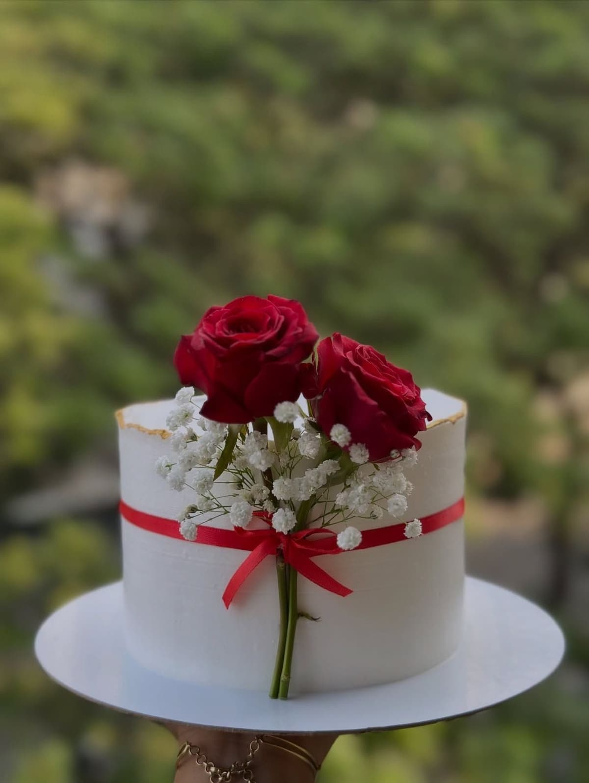 2 Rose 2 Pound Love theme White Forest Cake – CakeZake