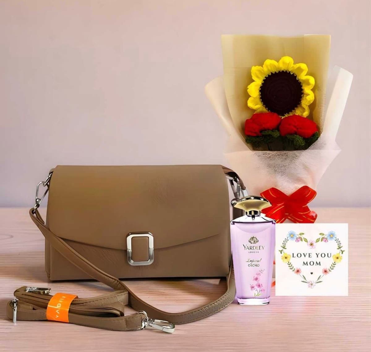 Elegant Mother’s Love Gift Set – Handbag, Perfume & Floral Surprise – CakeZake Nepal
