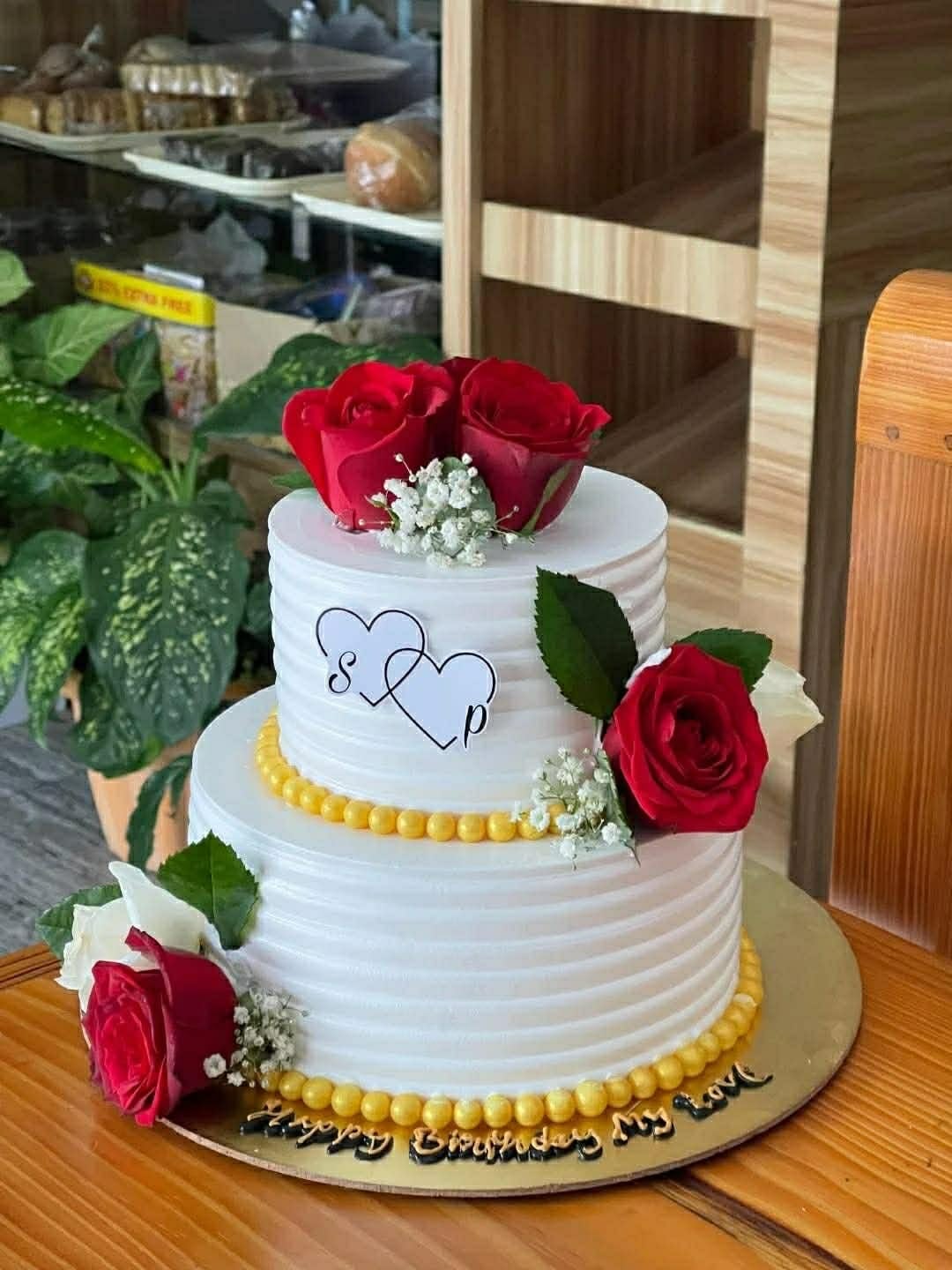 Red Rose White Theme engagement cake 2 tire – CakeZake