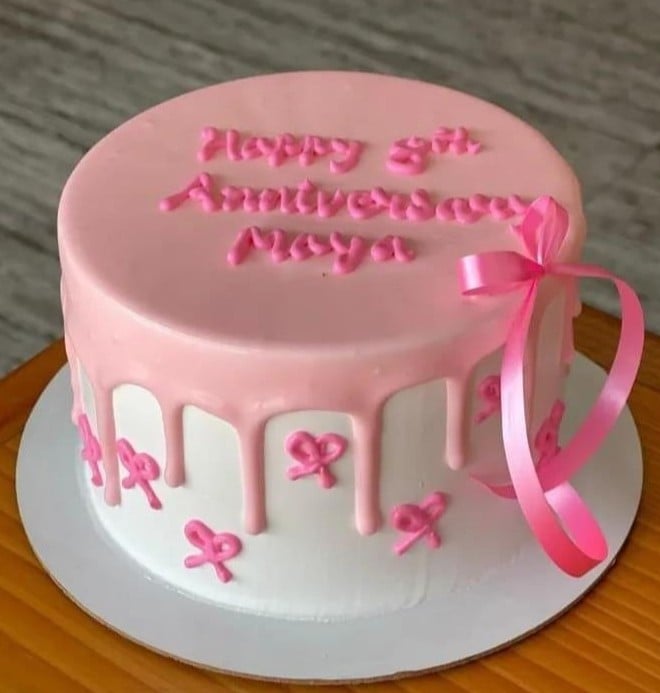 Pink Bow Anniversary Cake – CakeZake