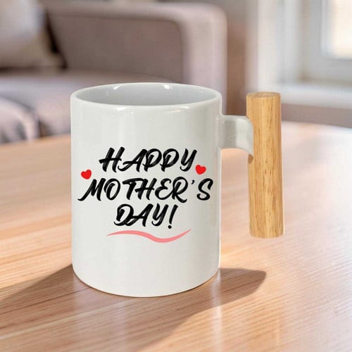 Happy Mother's Day Printed Ceramic Mug With Wood Handle – CakeZake Nepal