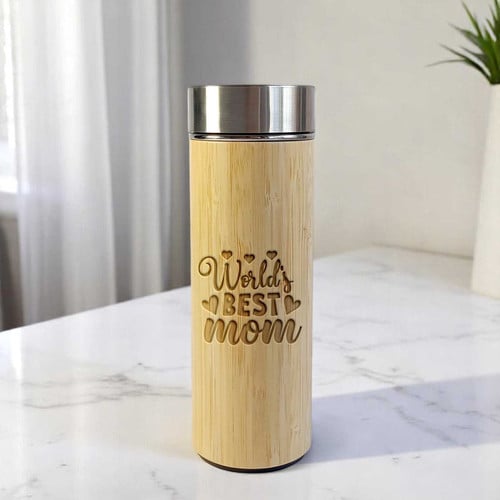 World’s Best Mom Engraved Bamboo Bottle – CakeZake Nepal