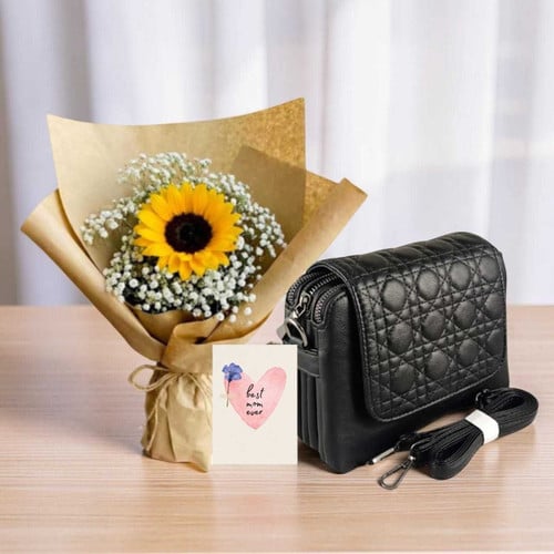 Best Mom Ever Gift Set – Ladies Bag & Sunflower Bouquet – CakeZake Nepal