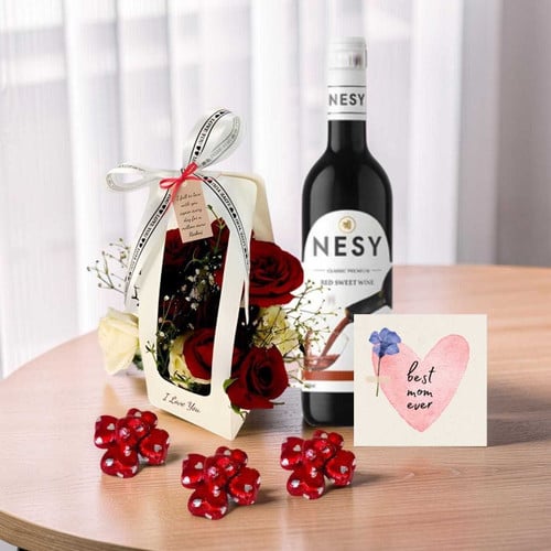 Elegant Luxury Wine & Rose Gift Hamper with Chocolates – CakeZake Nepal