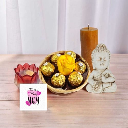 Mom Gift Set – Buddha, Candles, Rose & Chocolate Treat – CakeZake Nepal