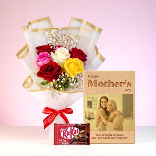 Mother’s Day Surprise – Personalized Photo Plaque, Roses Bouquet & Sweets – CakeZake Nepal