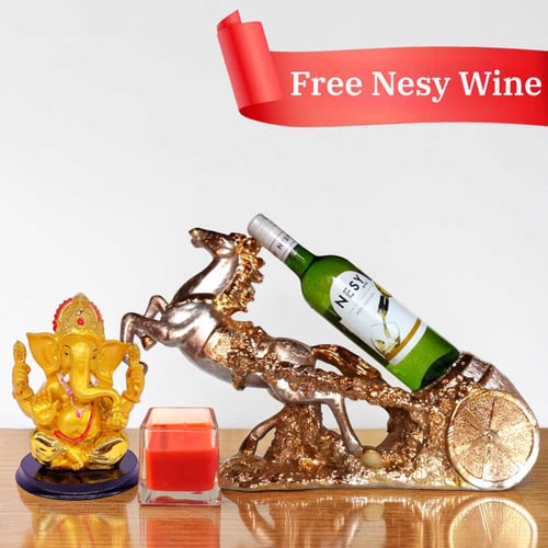 Elegant Celebration Gift Set –Free  Wine, Ganesha & Candle – CakeZake Nepal