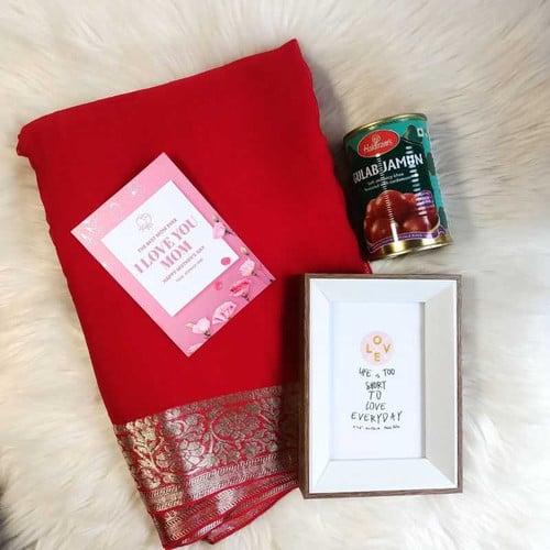 Mother’s Day Gift Set with Saree, Mithai & Cherished Photo Frame – CakeZake Nepal