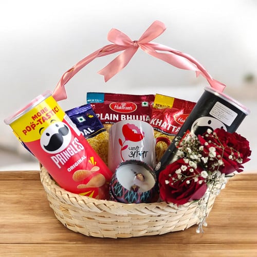 Snacks with Roses and Ceramic Mug for  Mom – CakeZake Nepal