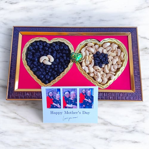 Mother’s Day Special – Dry Nuts Heart Tray with Personalized Photo – CakeZake Nepal