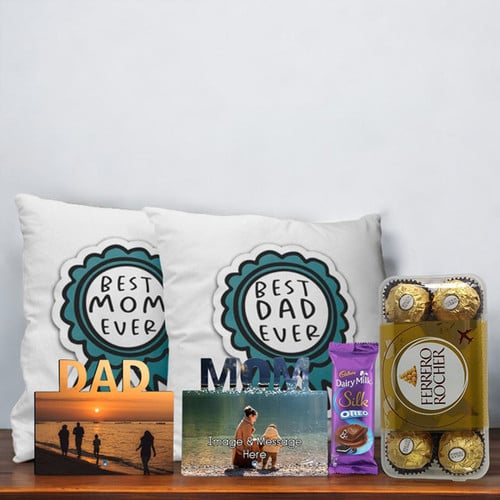 Customized Wooden Photo Broad Gift with Chocolates for Dad and Mom – CakeZake Nepal