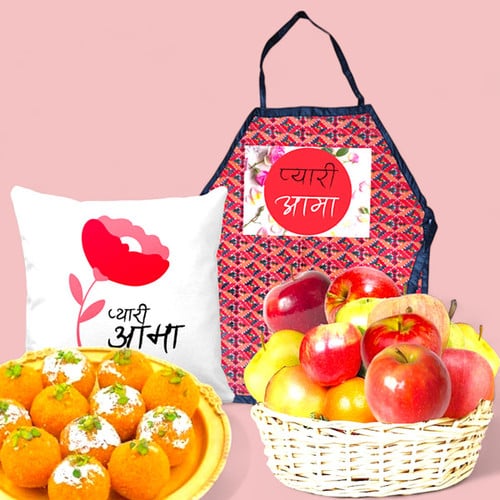Mother's Day Combo with Sweets, Fruits & Customised Cushion, Apron – CakeZake Nepal