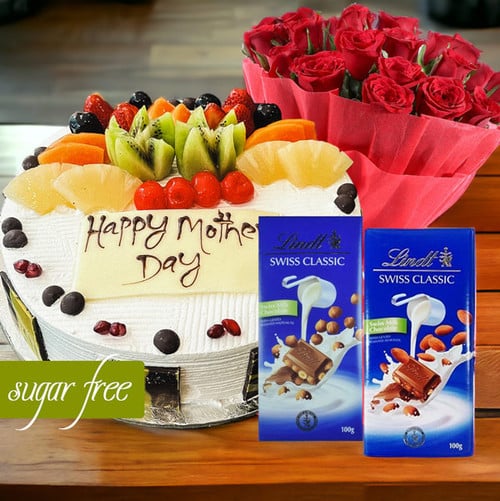 Sugar Free Cake With Lindt Chocolates & Roses Bunch – CakeZake Nepal