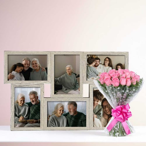 Customized 6 Photo Frame with Pink Roses Surprise Gift – CakeZake Nepal
