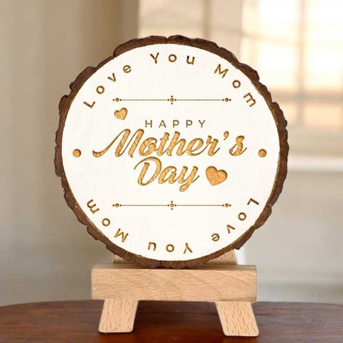 Mother’s Day Engraved Wooden Log with Easel – A Heartfelt Gift for Mom – CakeZake Nepal