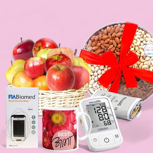 Mother's Day Healthful Trio: Drynuts Tray, Fruits Basket and BP Monitor – CakeZake Nepal