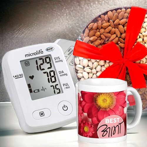 Microlife BP Monitor, Dry Nuts Tray and Mug For Mom (BPA2) – CakeZake