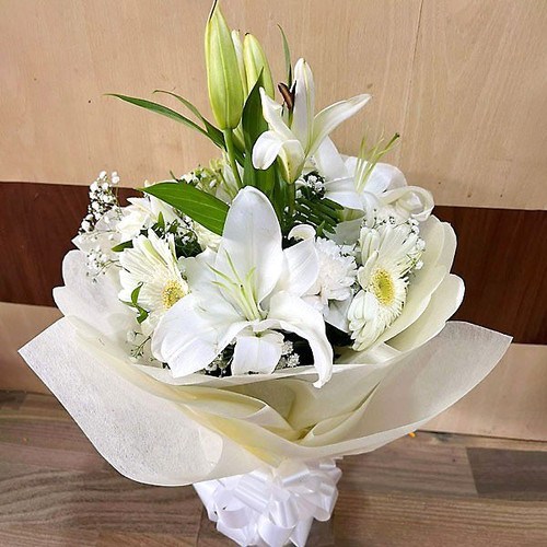 Sympathy-flower-gifts-to-nepal-6__76622.1733981454.jpg Beautiful Mixed White Flower Bouquet - Image 1